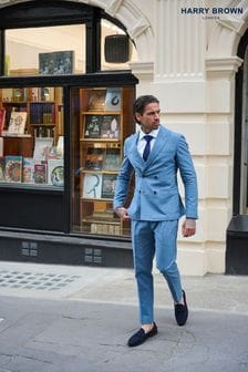 Modrá - Harry Brown Slim Fit Oliver Linen Cotton Blend Suit: Smart Trousers (E59095) | €128