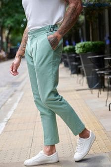 Harry Brown Green Slim Fit Chris Linen Cotton Blend Suit: Smart Trousers (E59102) | 560 zł