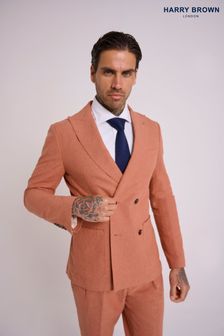 Roșu - Harry Brown Slim Fit Oliver Linen Cotton Blend Double Breasted Suit: Blazer (E59105) | 949 LEI