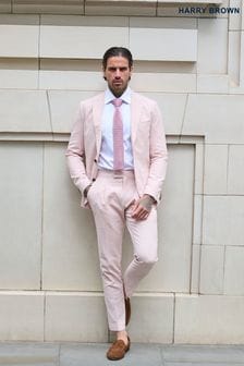 Harry Brown Pink Slim Fit Chris Linen Cotton Blend Single Breasted Suit Blazer (E59106) | 1,014 SAR