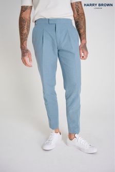 Albastru - Harry Brown Slim Fit Chris Linen Cotton Blend Suit: Smart Trousers (E59109) | 531 LEI