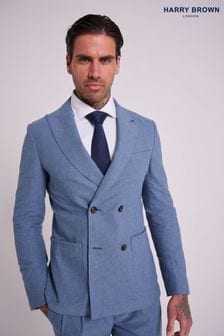 Harry Brown Blue Slim Fit Oliver Linen Cotton Blend Double Breasted Suit: Blazer (E59110) | ₪ 800