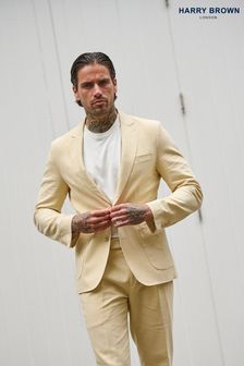 أصفر - Harry Brown Slim Fit Chris Linen Cotton Blend Single Breasted Suit Blazer (E59113) | ‪‏1,014‬ ر.س‏