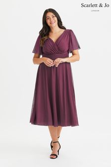 Długa sukienka z siateczki Scarlett & Jo Victoria z szerokimi rękawami (E59535) | 535 zł