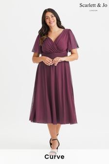 Scarlett & Jo Wine Victoria Angel Sleeve Mesh Midi long Dress (E59535) | $146