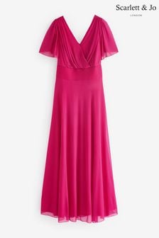 Scarlett & Jo Pink Isabelle Angel Sleeve Maxi Dress (E59537) | SGD 174