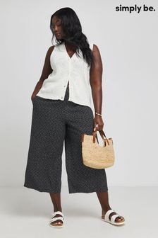 Simply Be Black Wide Leg Woven Culottes With Linen (E59631) | $48