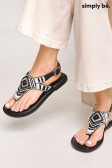 Simply Be Black Extra Wide Fit Beaded Toe Post Flat Sandals (E59645) | $50