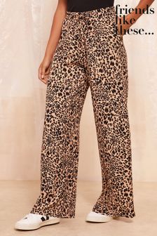 Friends Like These Brown Wide Leg Crinkle Jersey Printed Elasticated Waist Trousers (E59907) | OMR18