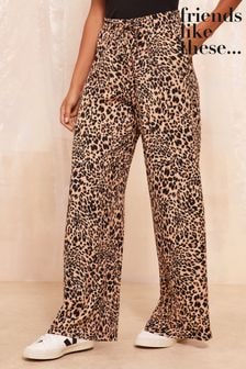 Friends Like These Brown Wide Leg Crinkle Jersey Printed Elasticated Waist Trousers (E59907) | $58