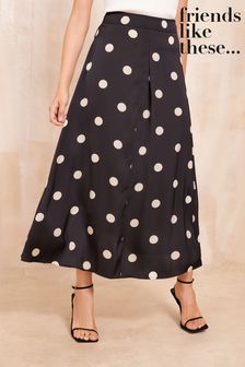 Friends Like These Black Satin Bias Midi Skirt (E59912) | $50