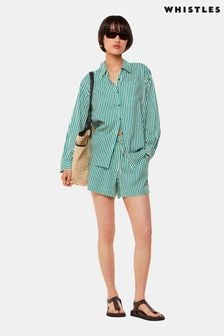 Whistles Green Seaside Stripe Linen Rich Shorts (E60702) | SGD 153