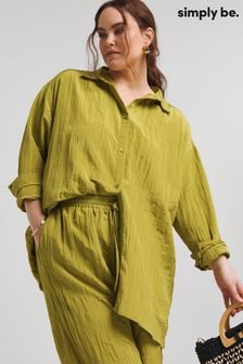 Simply Be Green Crinkle Satin Oversized Shirt (E60955) | $51