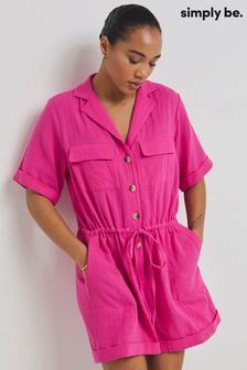 Simply Be Pink Cheesecloth Utility Playsuit (E60959) | €55