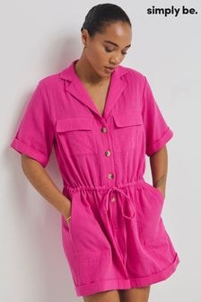 Simply Be Pink Cheesecloth Utility 100% Cotton Playsuit (E60959) | $62