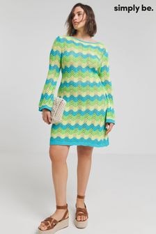 Simply Be Blue Colourful Crochet Long Sleeve Mini Dress (E61187) | $60