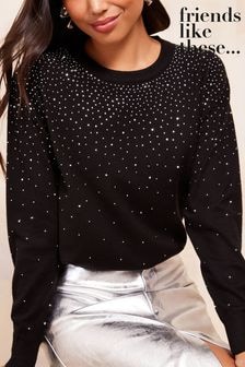 Friends Like These Black Scatter Hotfix Knit Jumper (E61679) | $62