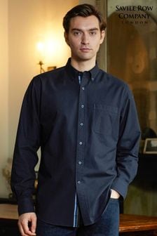 The Savile Row Company Navy Blue Button Down Oxford Shirt with Stripe placket (E62065) | kr920