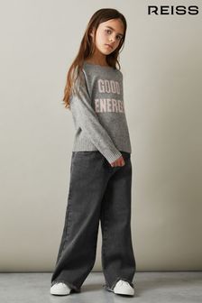 Reiss Grey Grayson Junior Wide Leg Frayed Jeans (E63230) | INR 6,981