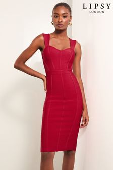 Lipsy Red Mesh Detail Corset Bandage Midi Dress (E63283) | kr1 110