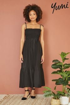 Yumi Black Ikat Print Midi Sun Dress (E64302) | $77