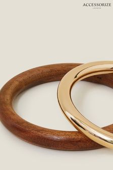 Accessorize Brown Metal and Wood Bangles 2 Pack (E65180) | €17