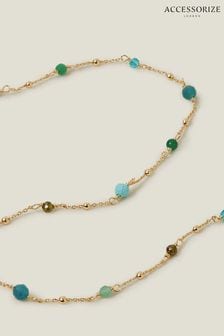 Accessorize Blue 14ct Gold Plated Beaded Station Necklace (E65185) | SGD 43