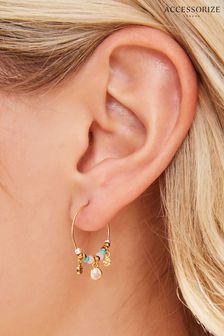 Accessorize Gold Plated 14ct Beaded Hoops Earrings (E65193) | SGD 31