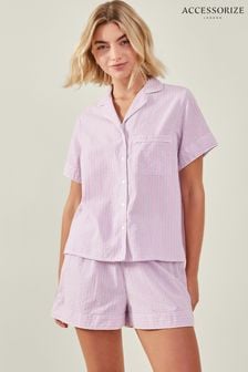 Accessorize Purple Seersucker Shorts 100% Cotton Pyjamas Set (E65216) | KRW74,700