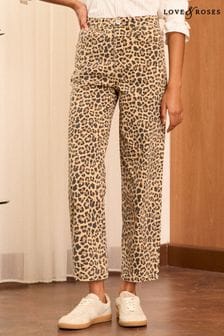 Love & Roses Leopard Animal High Waist Crop Wide Leg Jeans (E65354) | $94