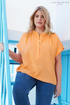 Live Unlimited Apricot Orange Curve Short Sleeve Button Shirt (E66165) | SGD 106