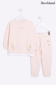 River Island Pink Girls Long Sleeve Military Button Set (E66596) | €40