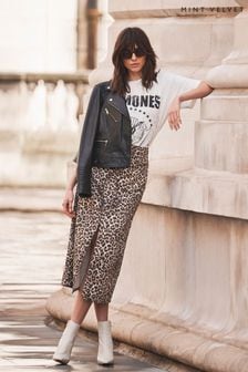 Mint Velvet Brown Leopard Print Denim Midi Skirt (E66761) | 567 SAR