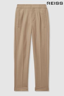 Beżowy miękki brązowy - Reiss Brighton Relaxed Elasticated Trousers With Turn-ups (E67057) | 345 zł