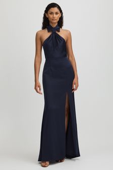 Halston Satin Halter Neck Maxi Dress (E67151) | $1,200