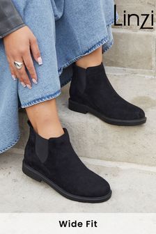 Linzi Black Suede Fauna Wide Fit Chelsea Boots With Stretch Side Panel (E67253) | $62