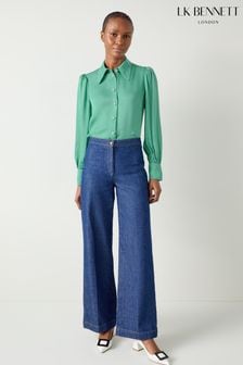 LK Bennett Light Green Sonya Satin Crepe Blouse (E67845) | $255