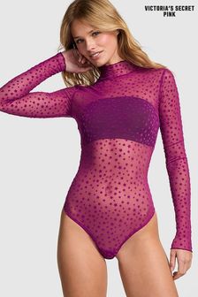 Victoria's Secret PINK Thriller Purple Star Chaser Lace Mock Neck Bodysuit (E68901) | €50