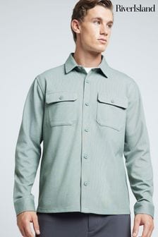 River Island Green Regular Fit 100% Cotton Long Sleeve Jersey Overshirt (E69655) | $69