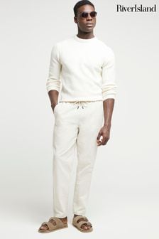 Cream - River Island Slim Fit Long Sleeve Waffle Crew Jumper (E69660) | 46 €