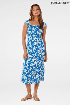 Forever New Blue Tasmin Ruched Midi Dress (E69713) | €123