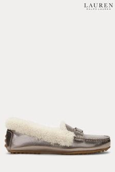 Lauren Ralph Lauren Silver Fur Slipper Shoes (E69780) | €267