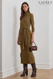 Brązowy - Lauren Ralph Lauren Tie-front Turtleneck Dress (E69895) | 1,190 zł