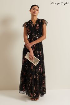 Phase Eight Black Tamera Mesh Embroidered Maxi Dress (E70124) | 2,352 SAR