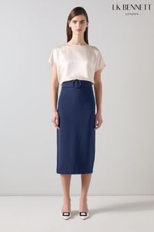 LK Bennett Blue Klaudia Spring Belted Dart Detail Skirt (E70818) | $341