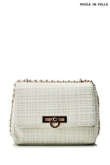 Moda in Pelle Cheryl Cross-Body Tweed White Bag With Chain Strap (E70920) | €136