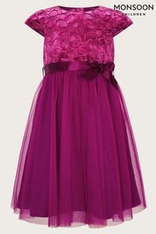 Monsoon Pink Velvet Embroidered Tulle Dress (E71400) | €62 - €68