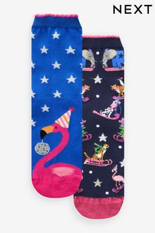 Blue/Pink Party Flamingo Ankle Socks 2 Pack (E71585) | OMR3