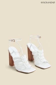 Sosandar White Gladiator Square Toe Block Heel Sandals (E71975) | $118