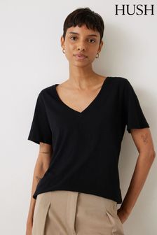 Hush Black Kali Cotton Slub V-Neck T-Shirt (E72524) | 144 QAR